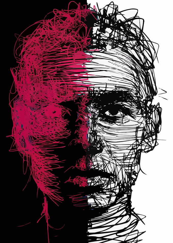 Abstract red and black man face image