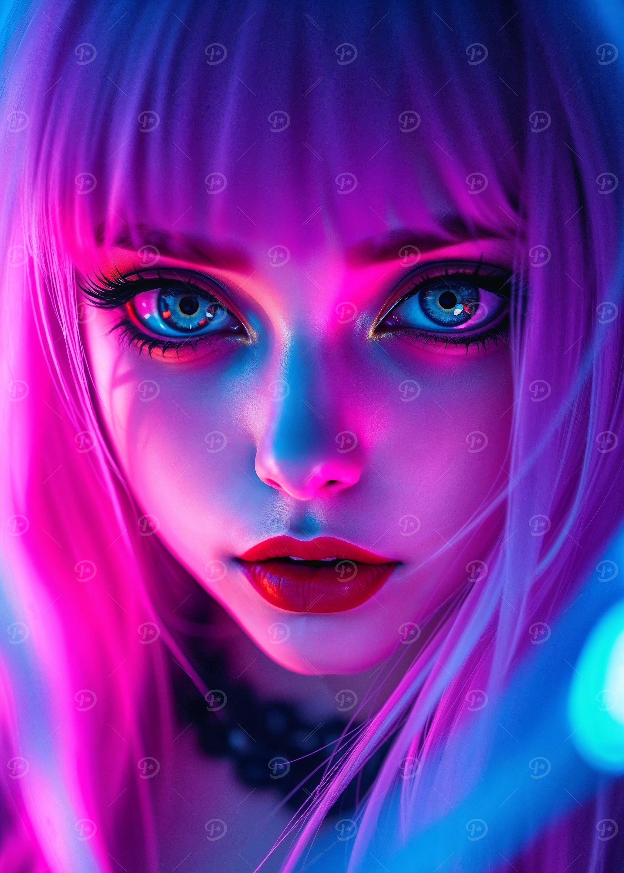 Neon Anime Girl Portrait
