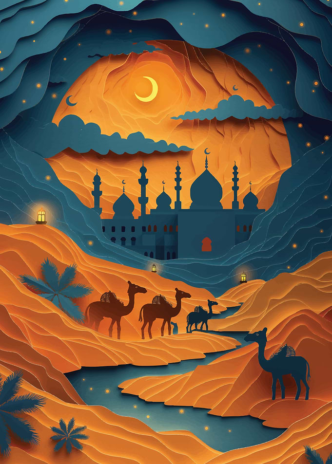 Desert Oasis with Mosque
