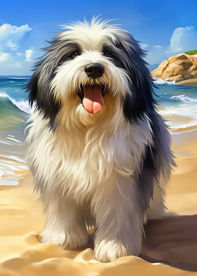 Old English Sheepdog on the Beach