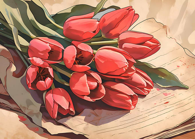 Red Tulips on Paper