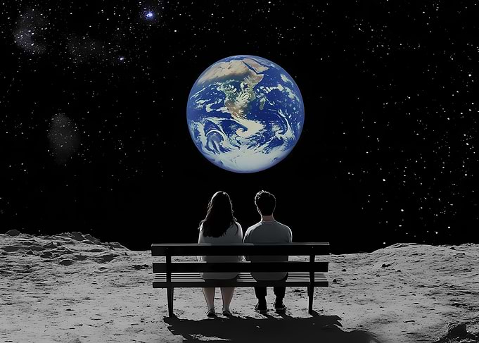 Couple on the Moon Wallpaper