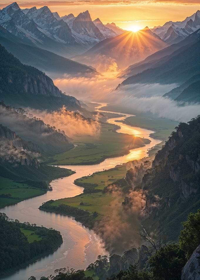 Sunrise Over Mountain Valley
