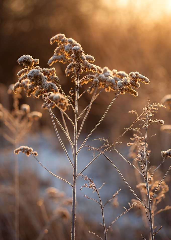 Frosty Wildflowers at Sunset