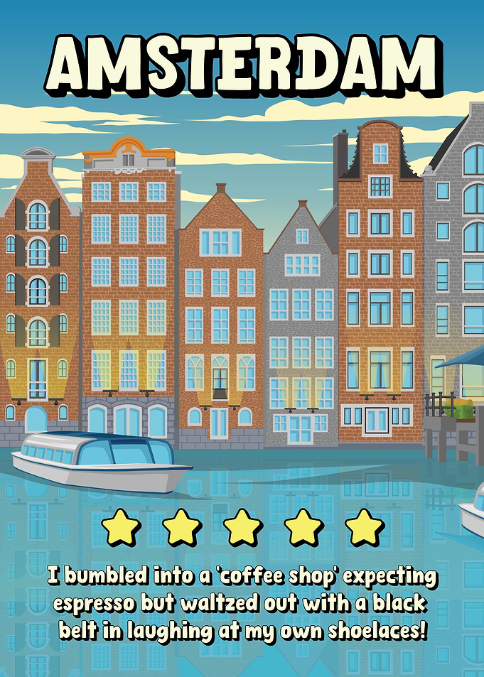 Amsterdam Funny Review Travel Poster