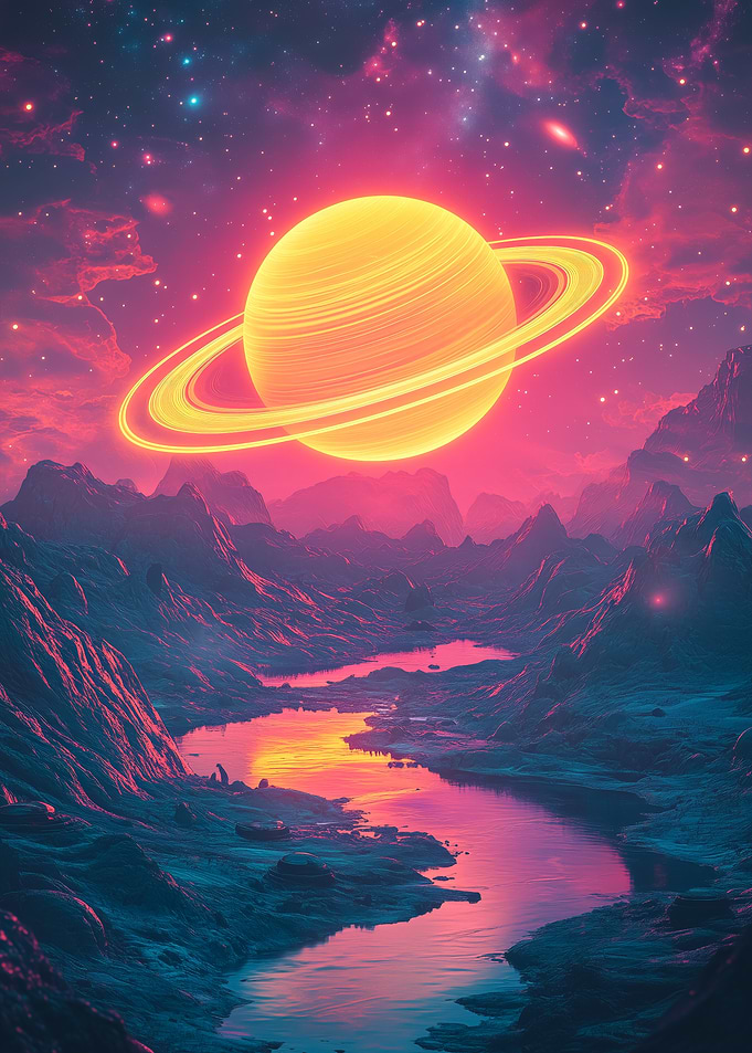 Neon Planet in Alien Landscape