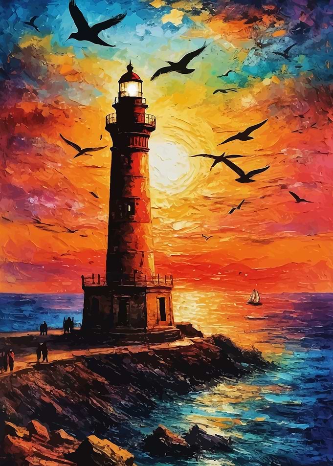 Lighthouse Sunset Seascape