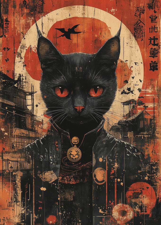 Black Cat with Red Eyes