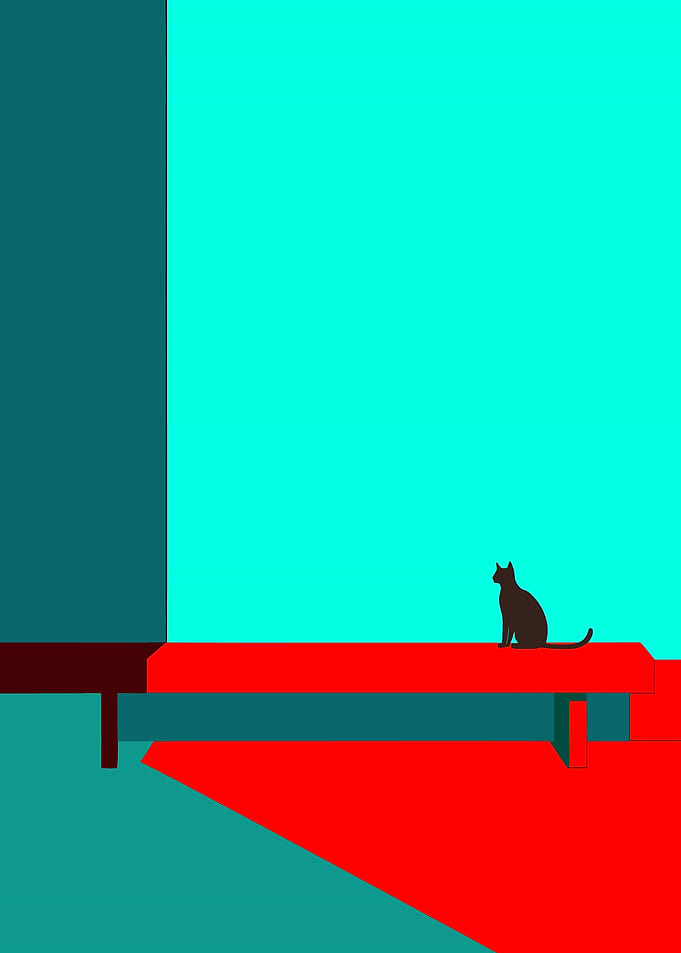 Cat on Red Platform