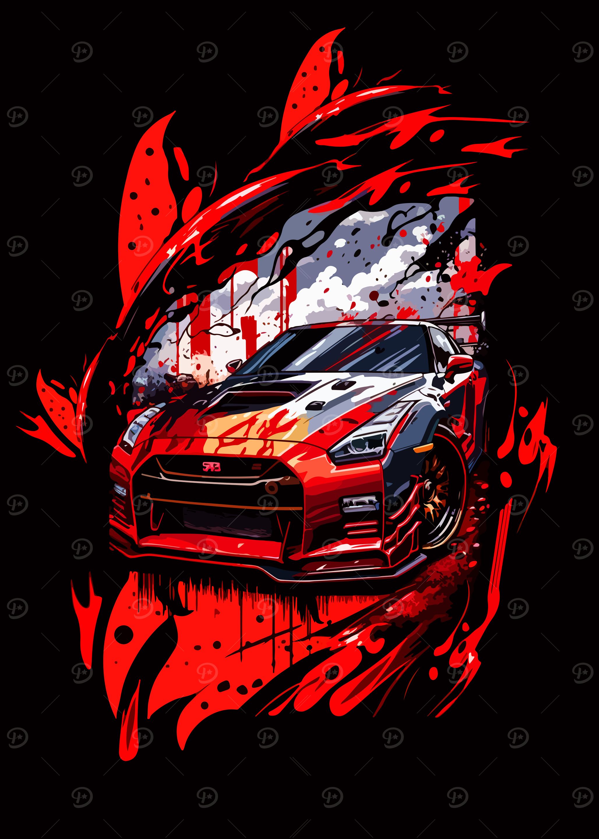 Red Nissan GTR Art
