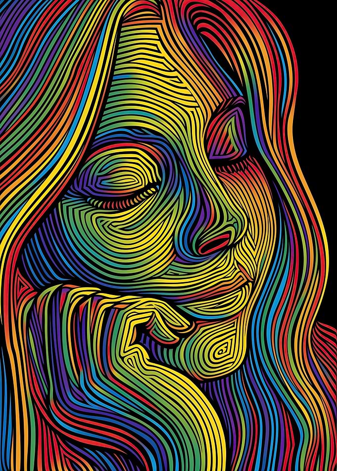 Rainbow Woman Line Art