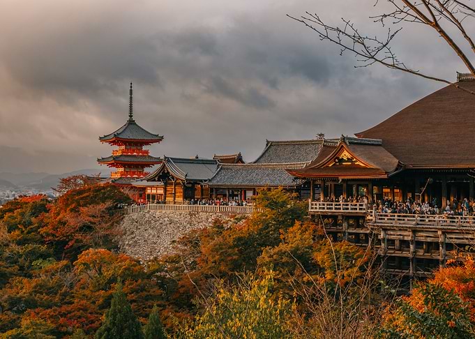Japanese Temple Autumn View in Kyoto