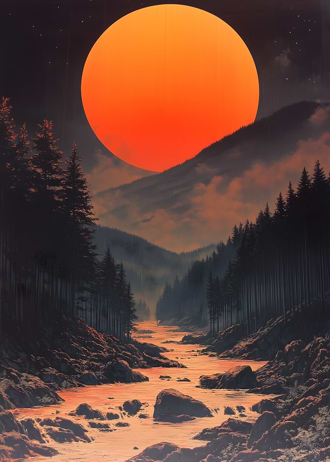 Sunset Over Mountains Japanese Landscape