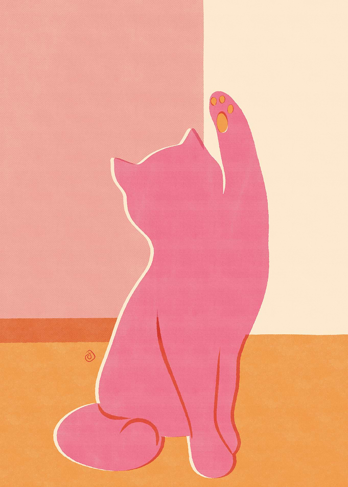 Pink Cat Reaching Up