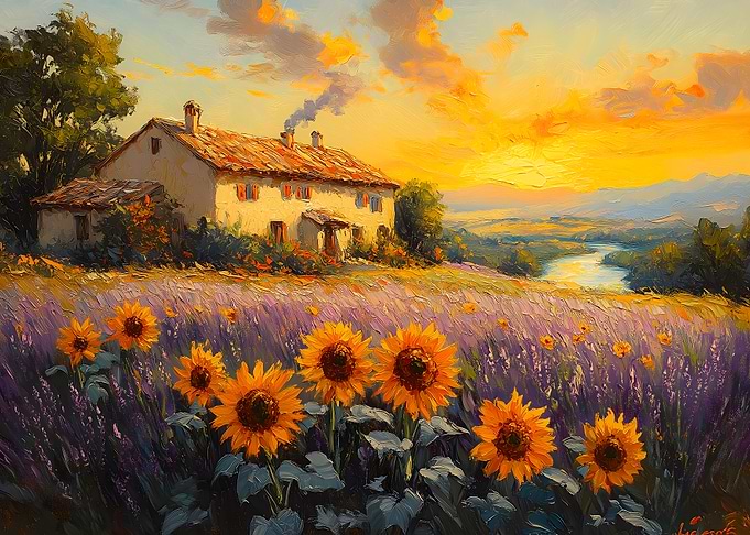 Sunflowers and Lavender Field