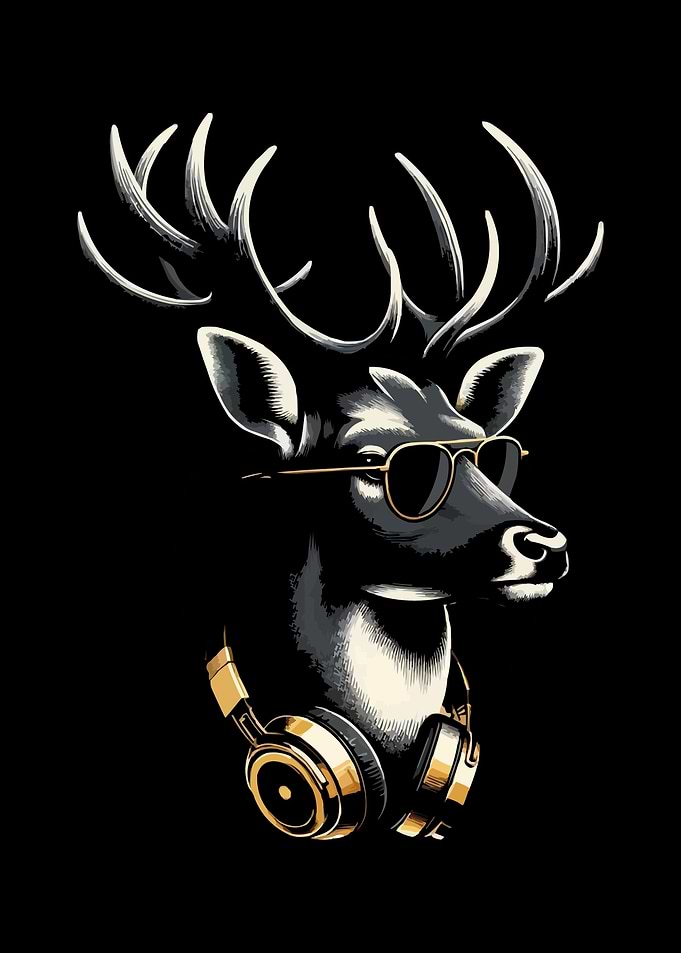 Cool Deer with Headphones