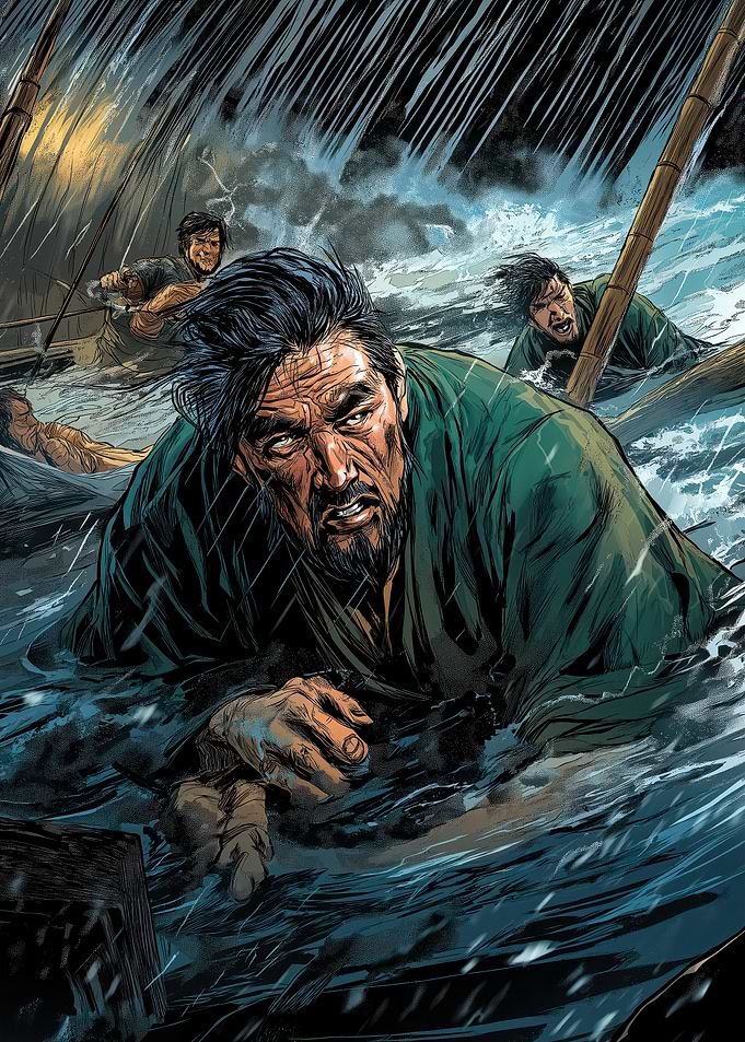Samurai in Stormy Sea