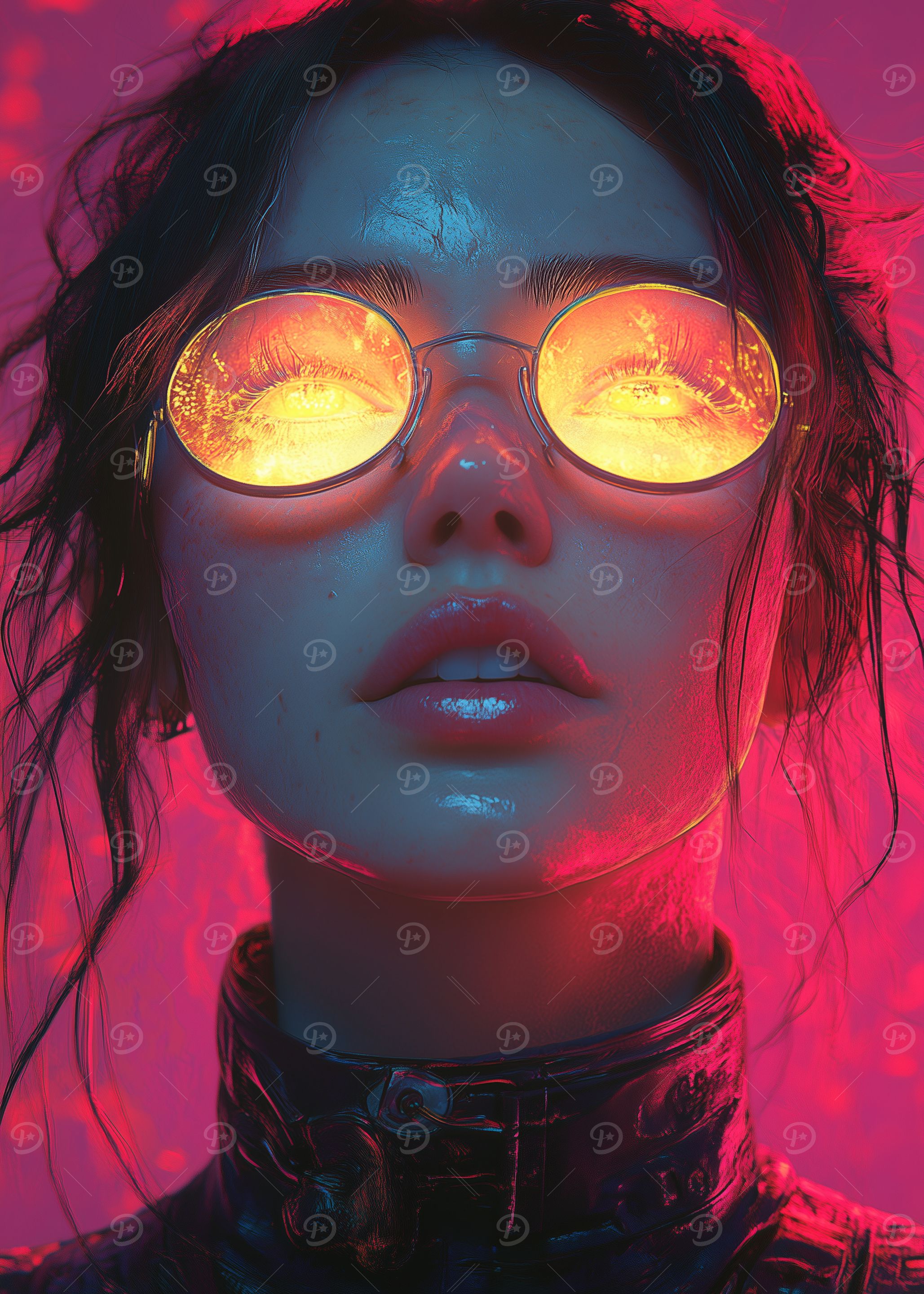 Cyberpunk Woman with Glowing Glasses