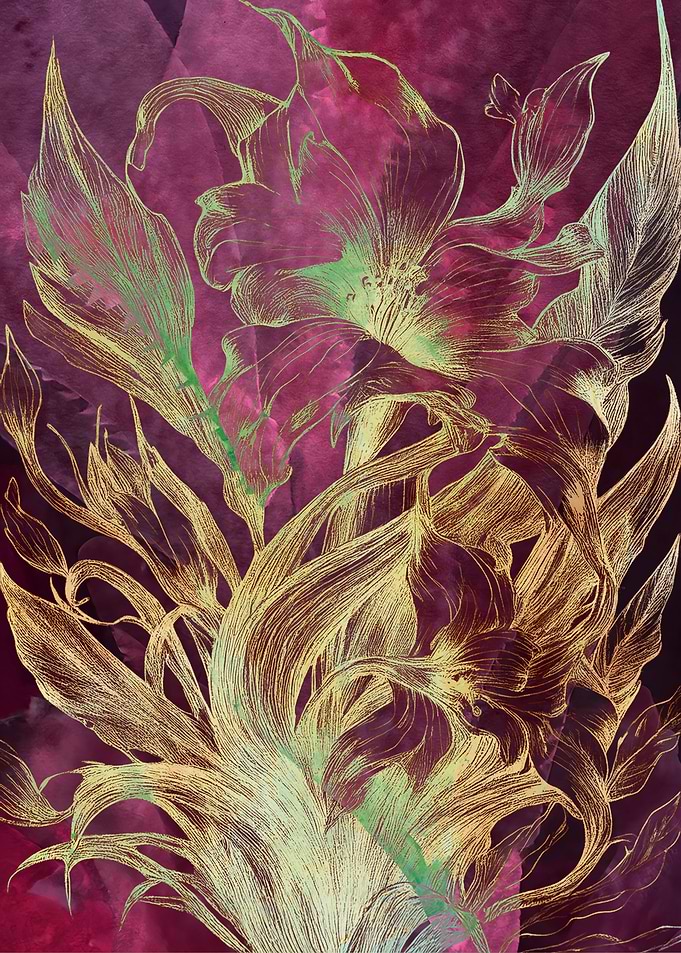 Gold Floral Engraving Art Style