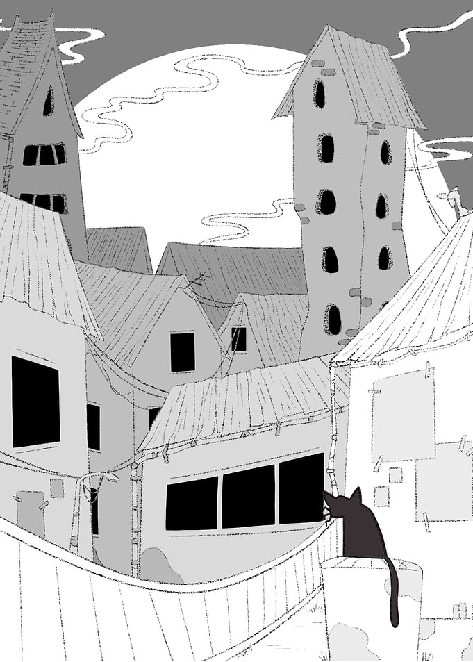 Black Cat in a Town