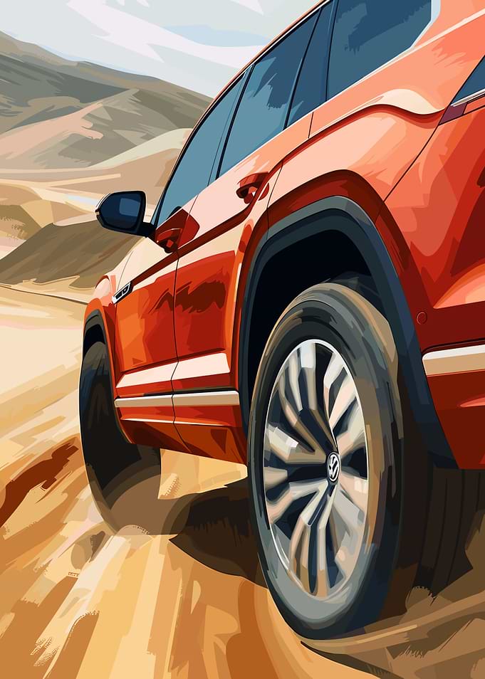 Red SUV on Desert Road