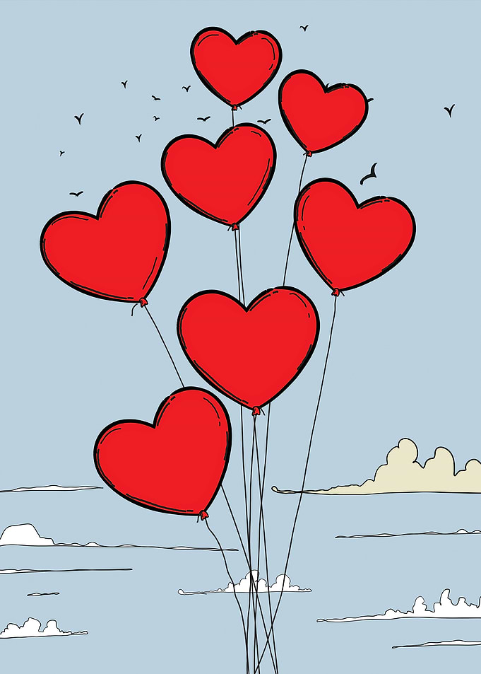 Heart Balloons in Sky
