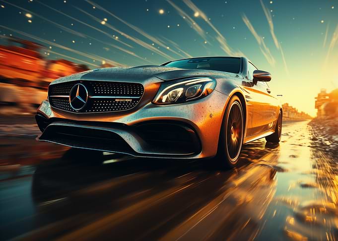 Mercedes Speeding Sunset