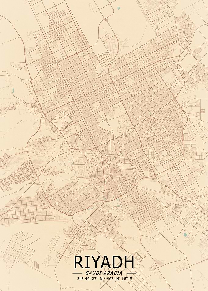 Riyadh Vintage City Map
