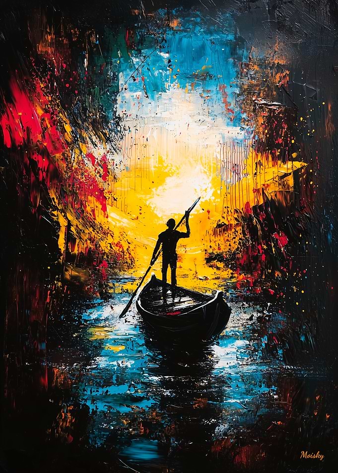Voyage into Light – Expressionist Abstract River Journey