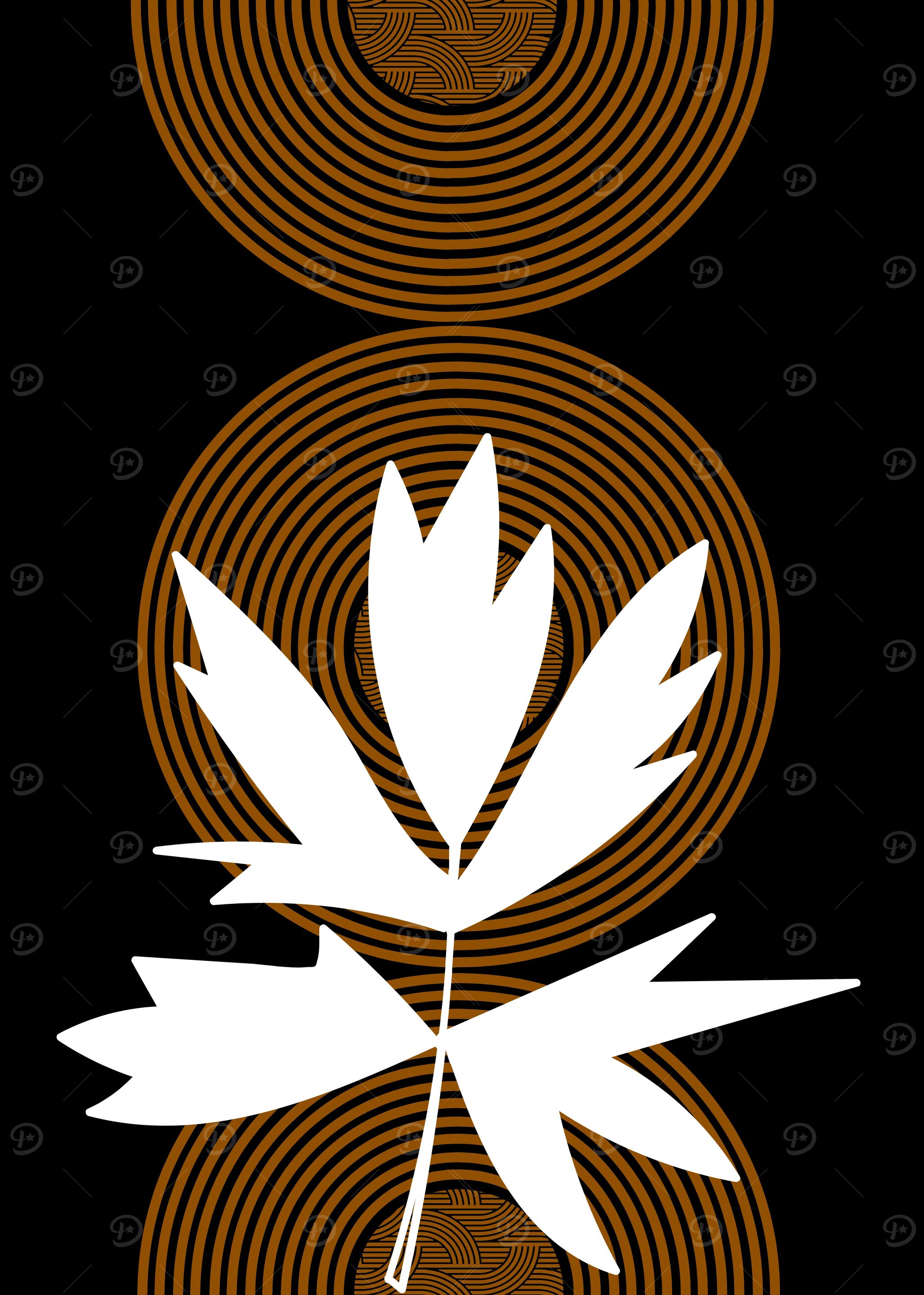 White Leaf on Brown Circles