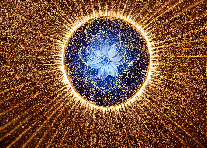 Blue Flower in Golden Rays