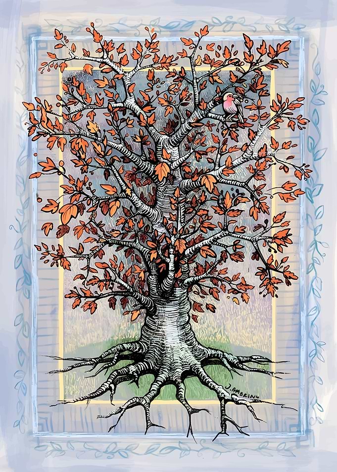 Autumn Tree with Bird