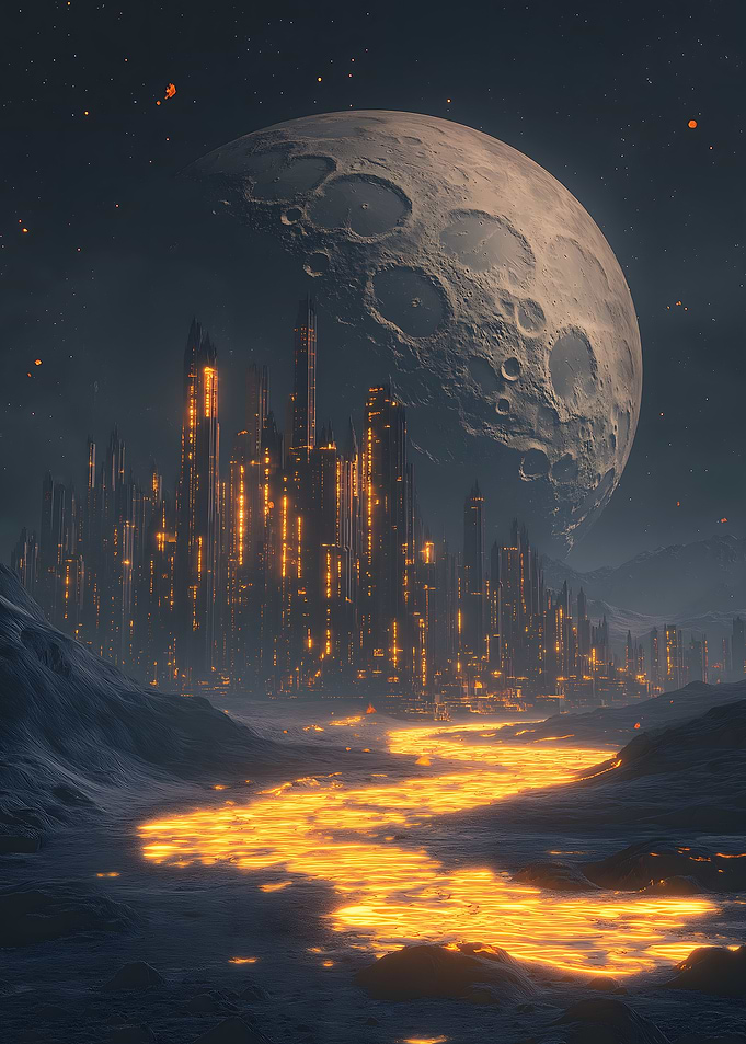 Futuristic Cityscape Under Moon
