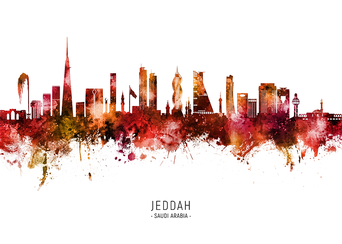 Jeddah Skyline Watercolor