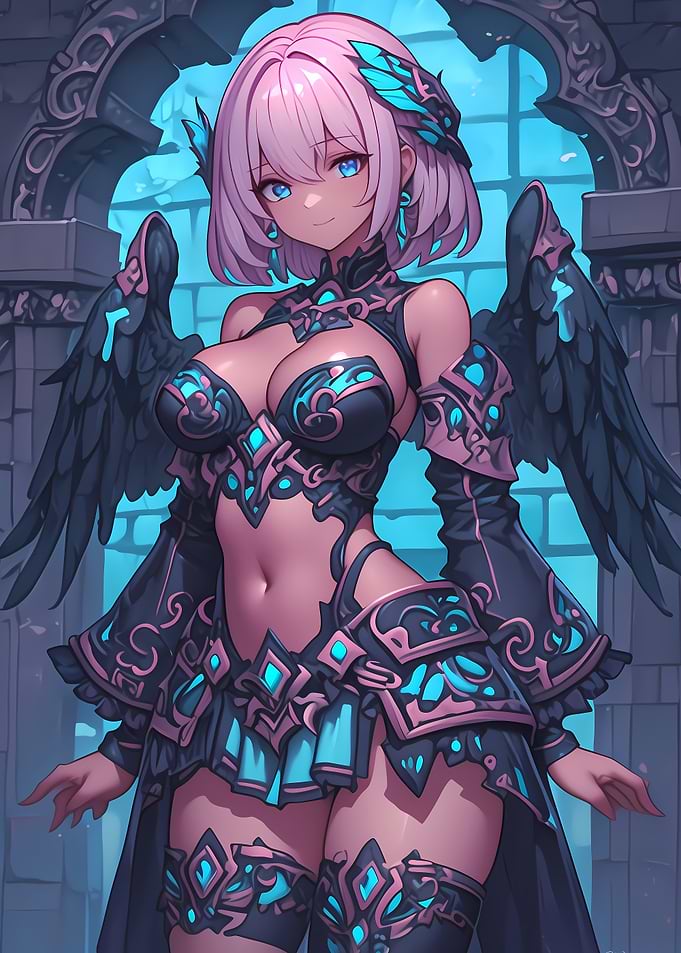 Dark Angel with Pink Hair Anime Girl
