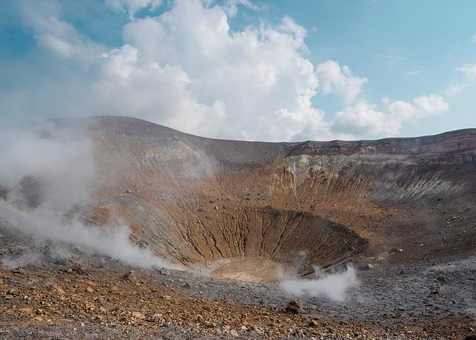Volcanic Crater with Steam