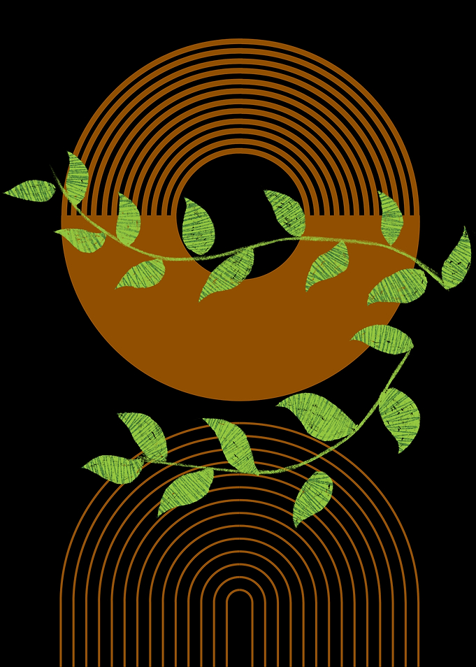 Abstract Green Leaves and Circles