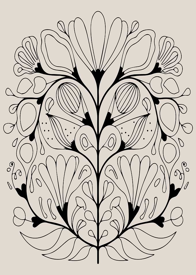 Black and White Folk Floral Design
