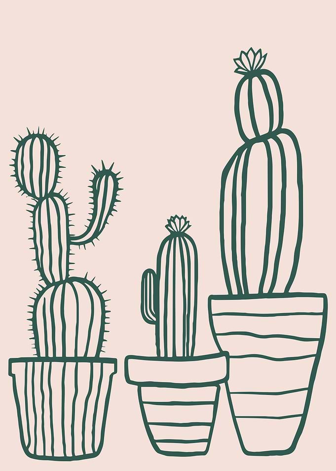 Minimalist Potted Cactus Line Art – Boho Desert Aesthetic
