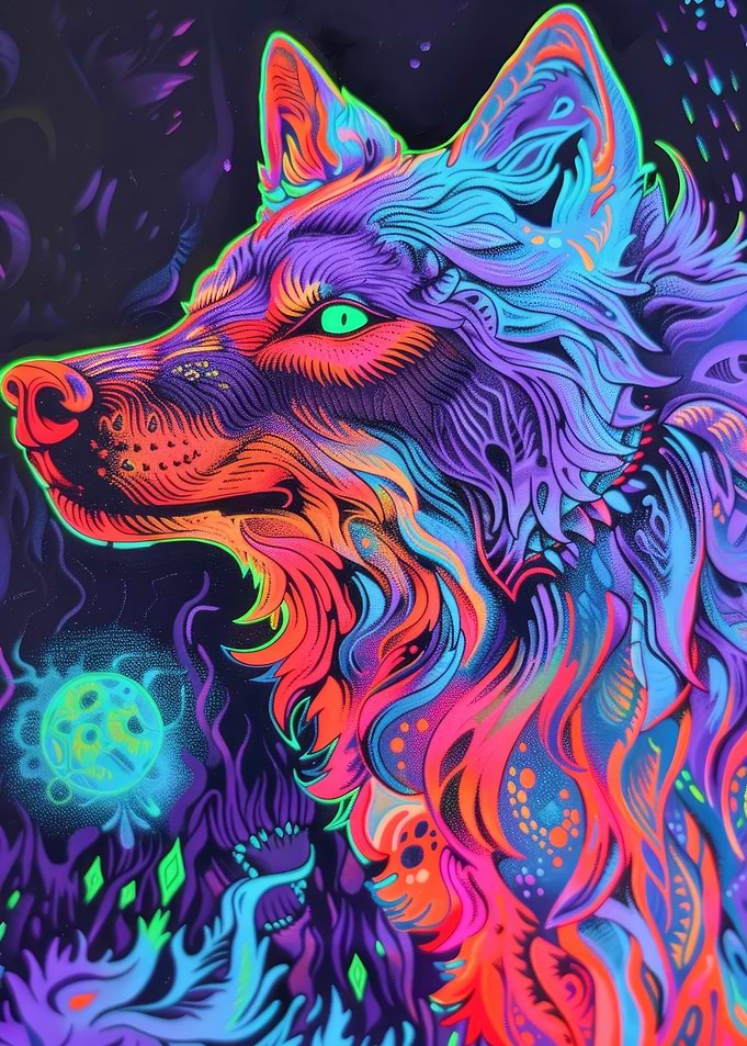 Neon Wolf Art Print