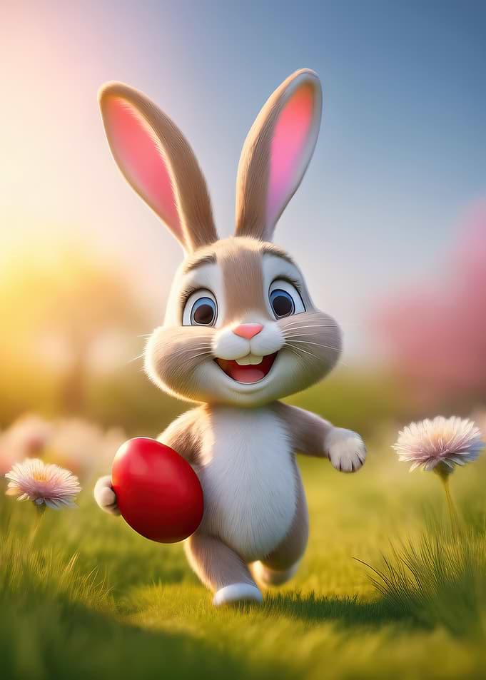 Easter Bunny with dyed red egg