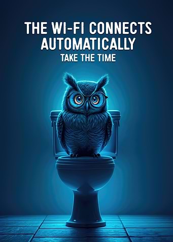 Owl on Toilet Funny Wi-Fi Poster