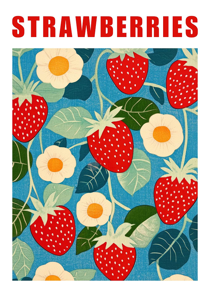 Strawberry Retro Kitchen Art Print