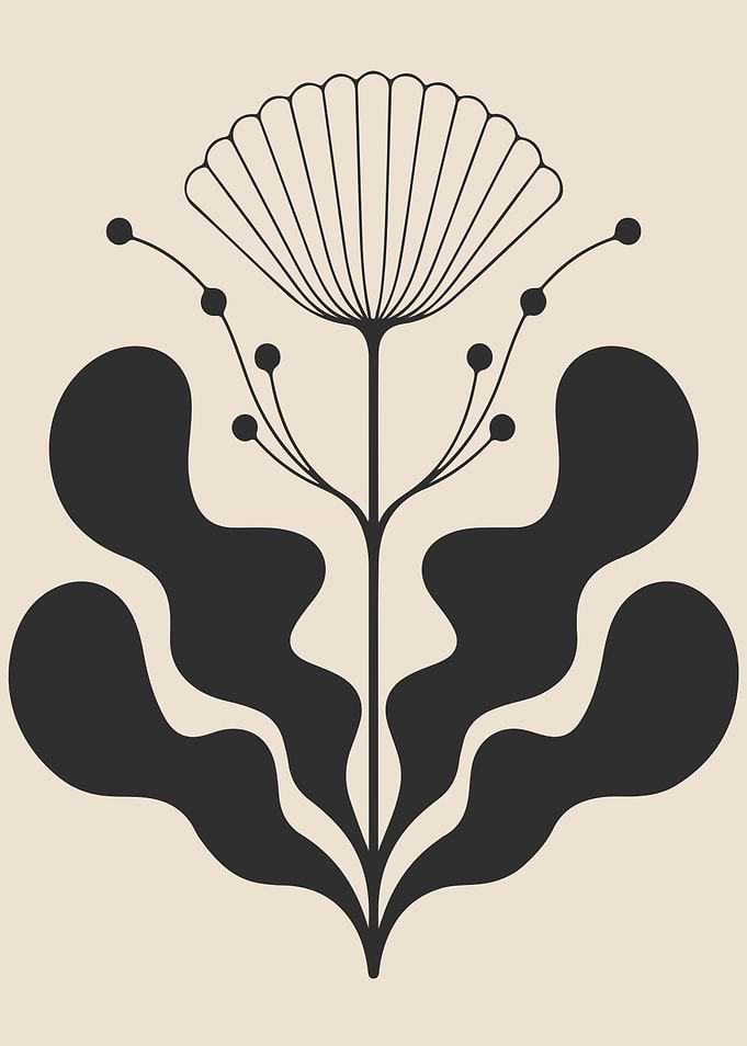 Minimalist Black Botanical Folk Art