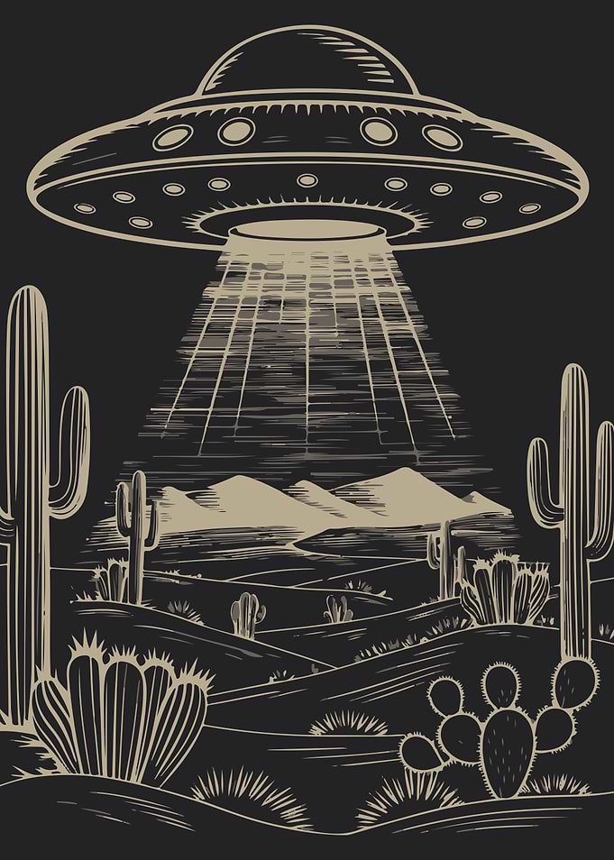 Retro Desert UFO Abduction – Vintage Sci-Fi Western