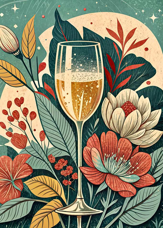 Champagne Floral Illustration