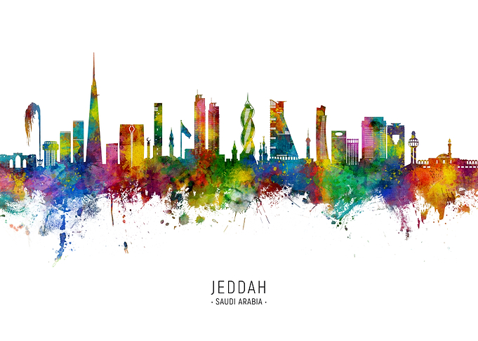 Jeddah Skyline Watercolor
