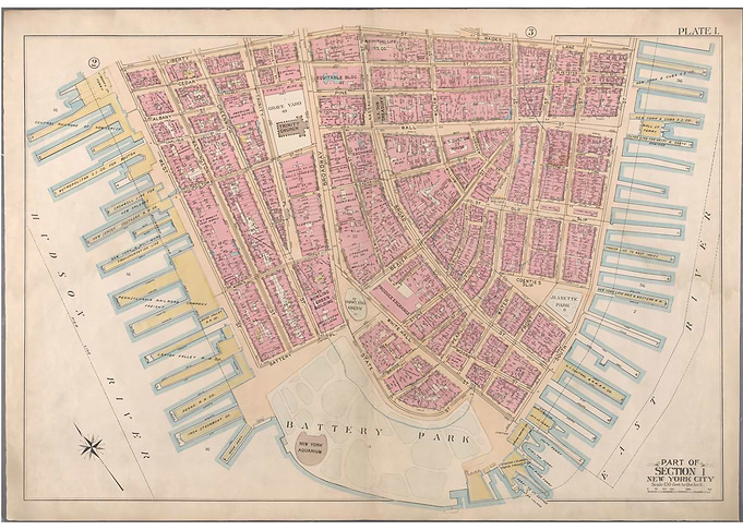 Vintage NYC Map of Manhattan's Financial District and Wall Street