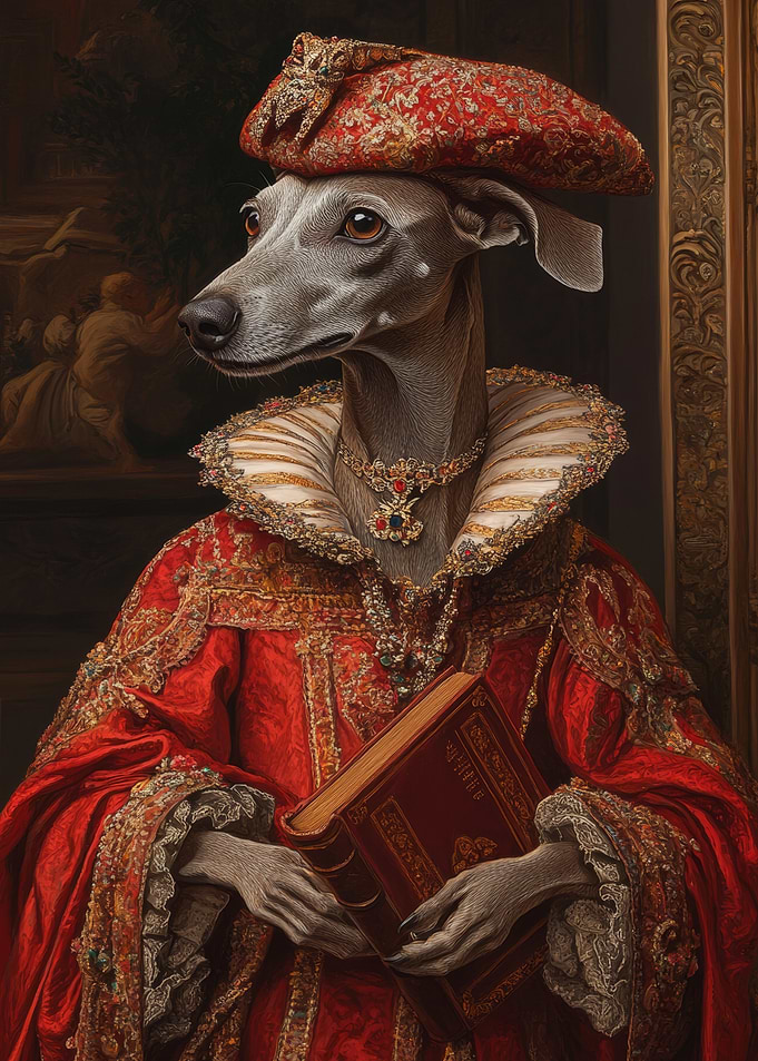 Greyhound Noble Scholar | Renaissance Dog Portrait