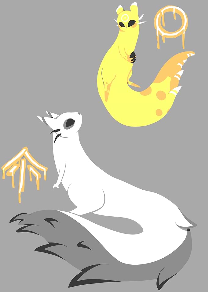 White and Yellow Feline Creatures